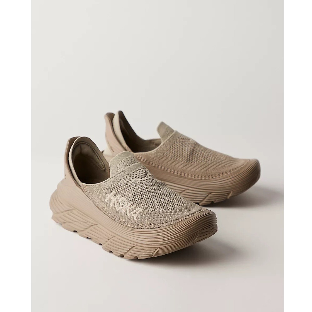 Hoka Restore TC Slip On Sneakers Womens 9 Mens 8 Dune Beige Knit